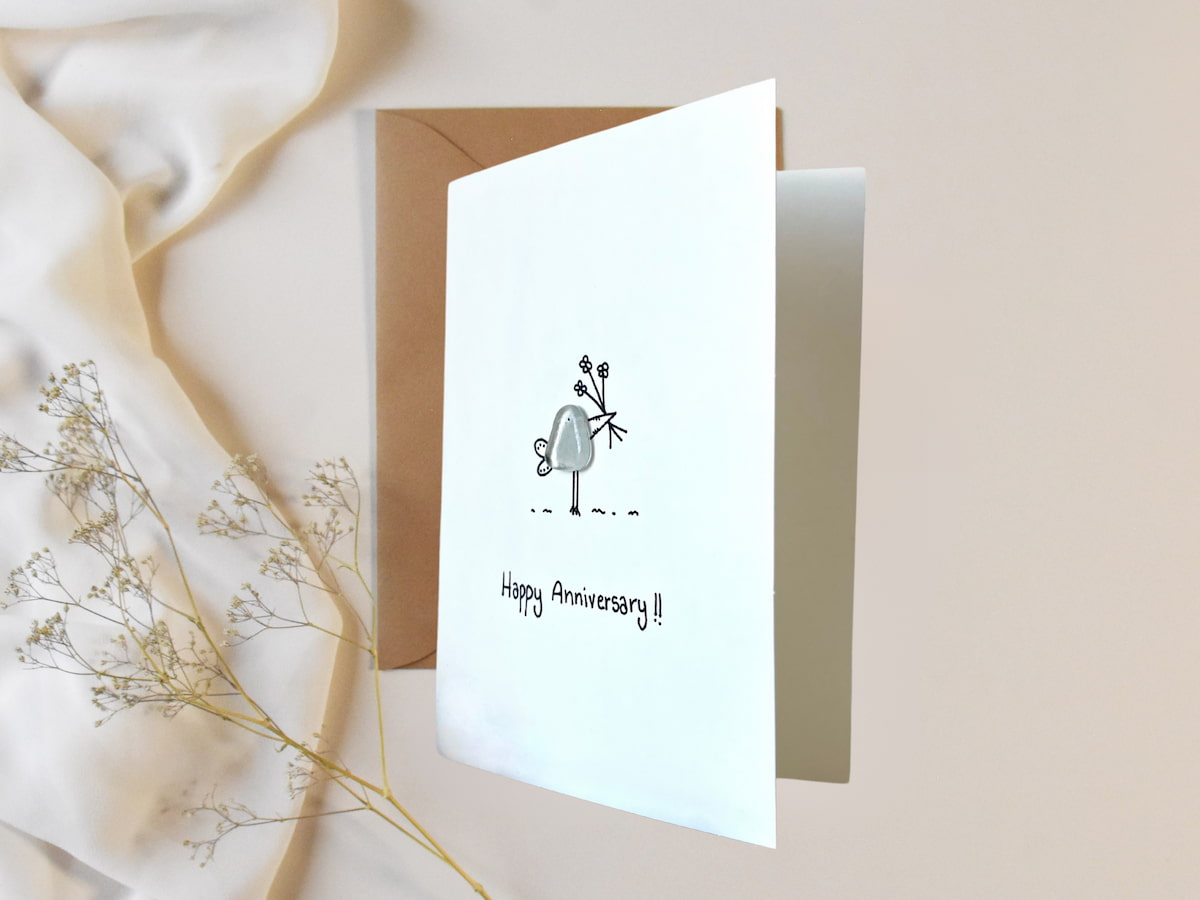 "Pajarito de Amor" - Tarjeta de cristal de mar hecha a mano