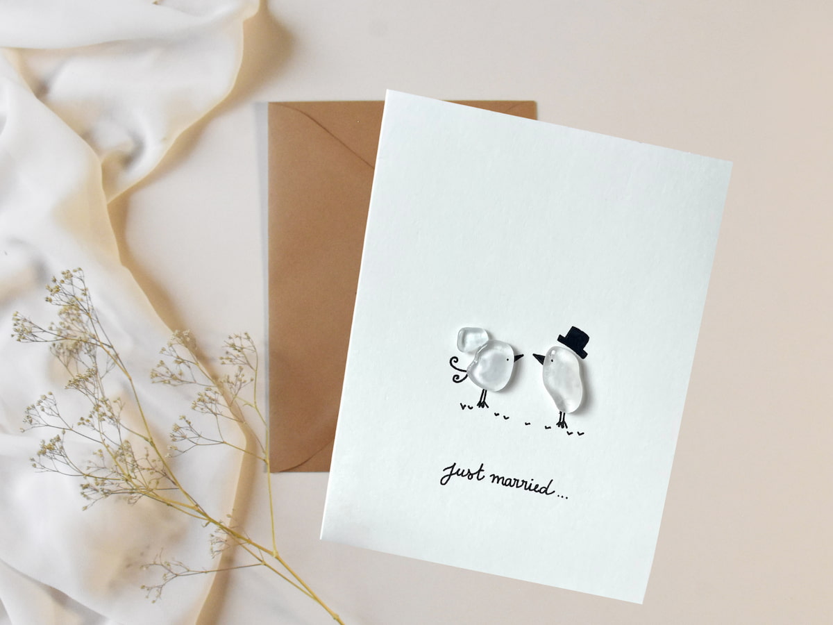 "Señor y Señora" - Tarjeta de cristal de mar hecha a mano