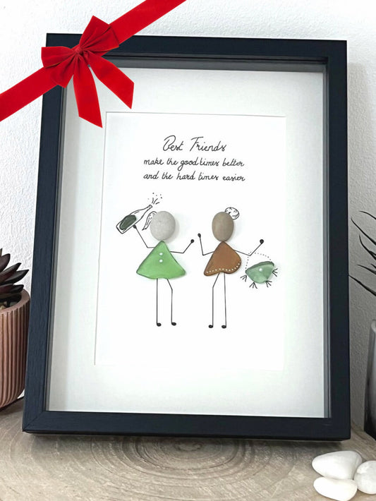 Regalo de Navidad - Amigas "Buenos Momentos" Obra de arte de cristal de mar